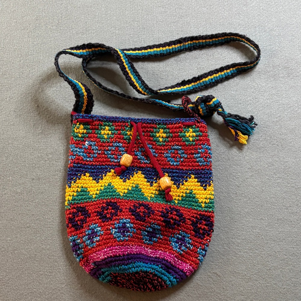 VTG Handmade Wayuu Mochila Bag Womens Small Multicolor Boho Hippie Festival